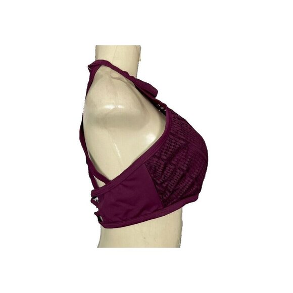 Swimsuits For All 14 Maroon Mesh Lined High Neck Open Dble Strap Back Swim Top - Picture 3 of 6